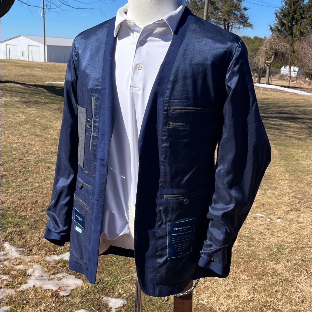Peter Millar Excursionist Flex Blazer Navy Italian Wool/Silk Tailored Blazer 38R - Picture 16 of 17
